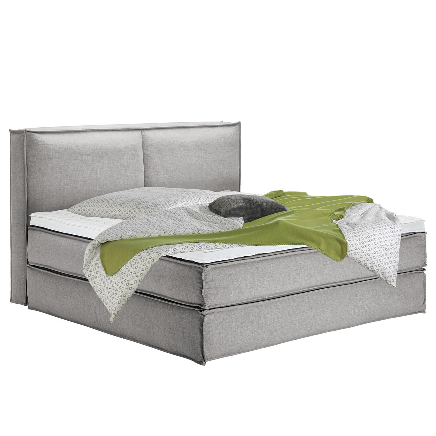 BOXSPRINGBETT mit Kopfteil - Premium - Grau, Textil (200/220cm) - home24