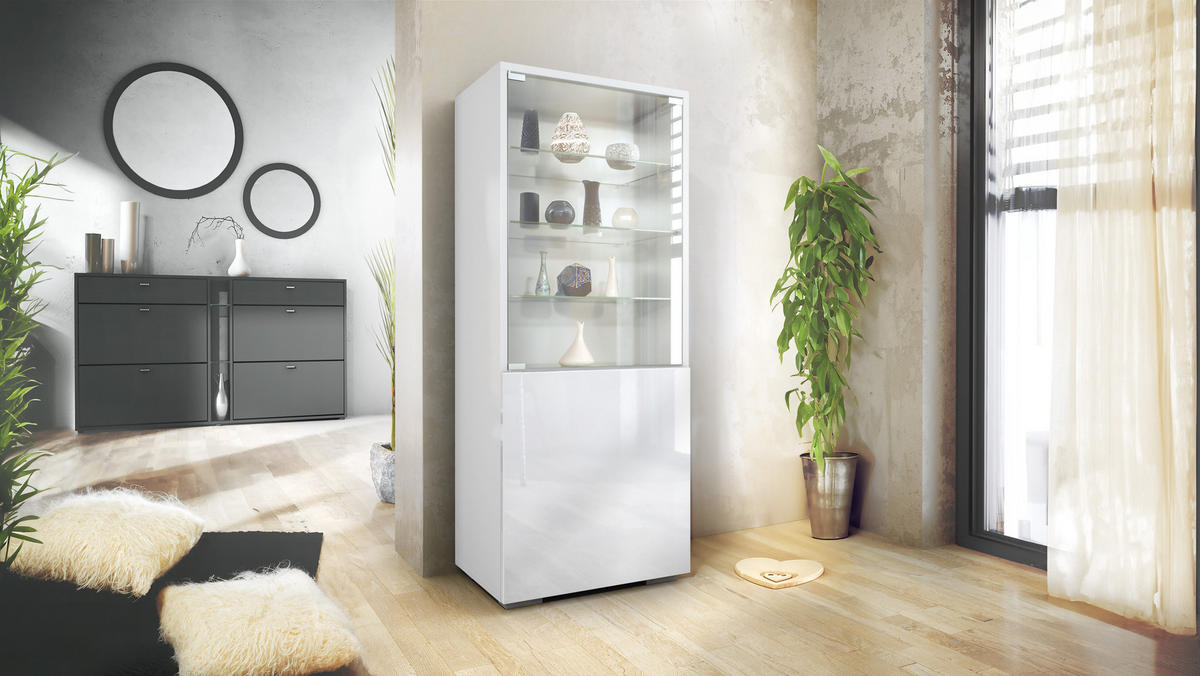 VITRINE Granada Weiß Hochglanz - Weiß Hochglanz, Holzwerkstoff (50/122.5/34.5cm) - Vladon