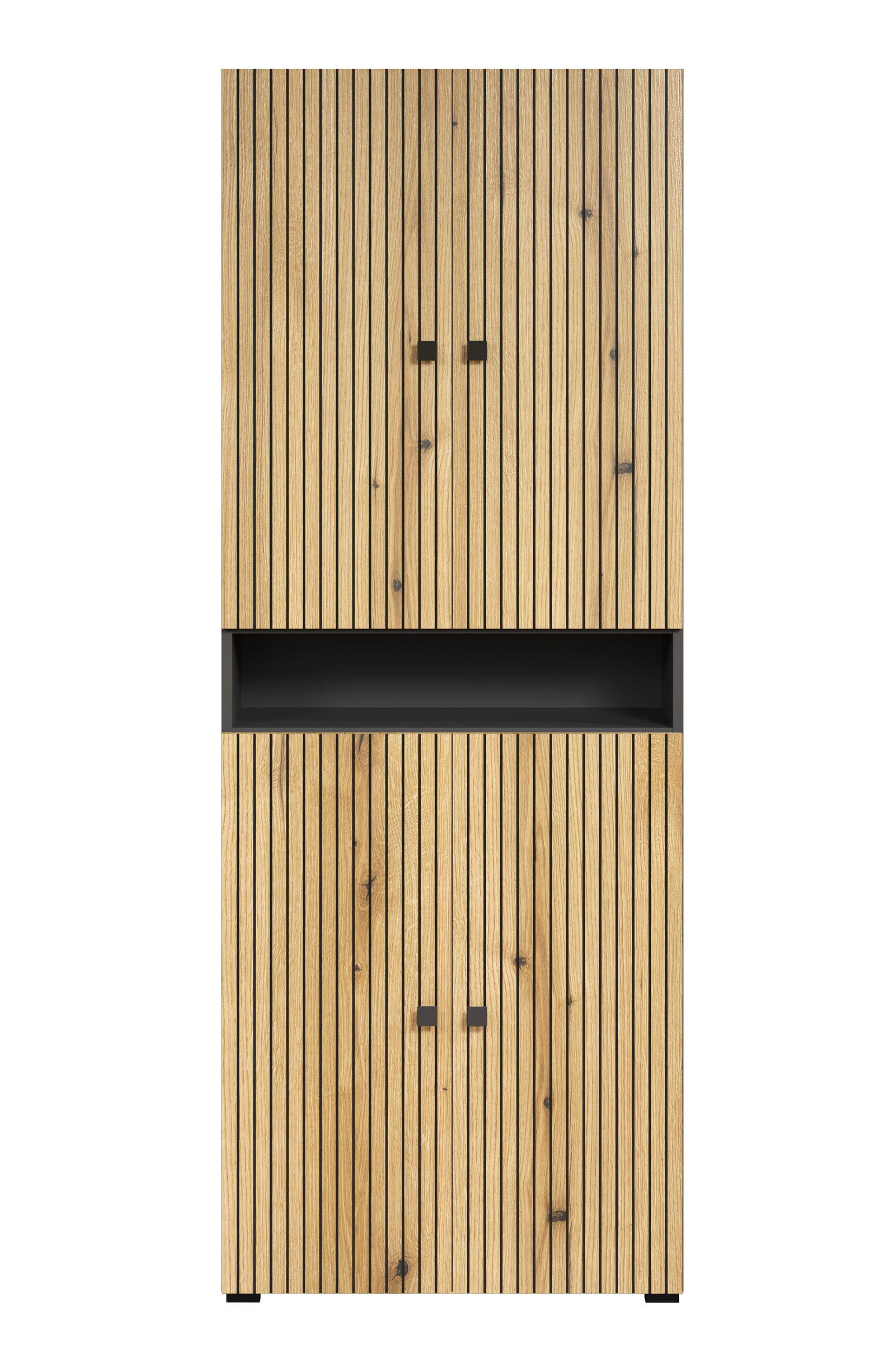 BADEZIMMERSÄULE mit Rillen, 4 Türen und 1 Fach - purebliss 70/31/186 cm - Eichefarben, Holzwerkstoff (70/188/31cm) - Trendteam