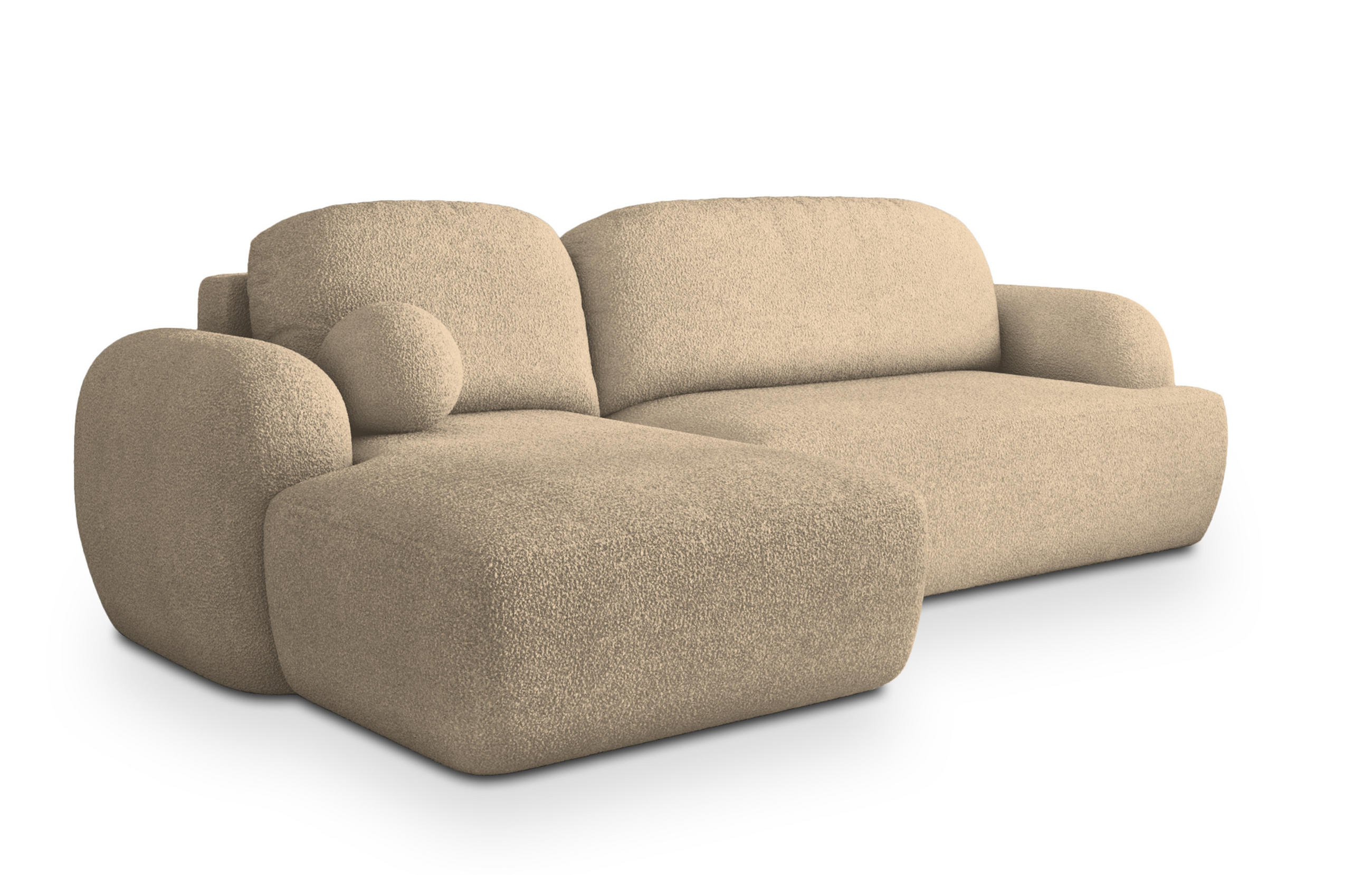 ECKSOFA MODENZA N L-S Creme Boucle-Stoff mit Schlaffunktion - Creme, Holz (266/148cm) - MASSENO