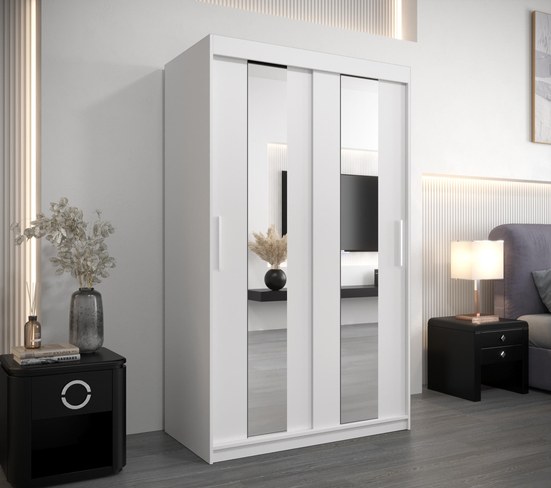 SCHWEBETÜRENSCHRANK 200/120/62 2-türig - Silberfarben/Weiß, Holz/Kunststoff (120/200/62cm) - MÖBEL KRYSPOL