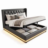 POLSTERBETT 140/200 mit Bettkasten, 3-seitiger LED-Beleuchtung und USB Type-C in Schwarz - Schwarz, Holzwerkstoff/Textil (140/200cm) - EVRYAE