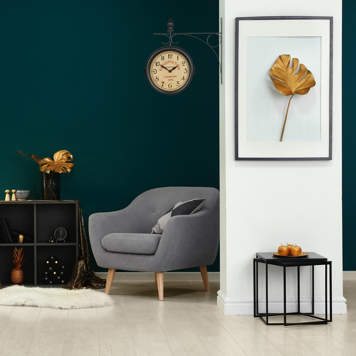 BAHNHOFSUHR - Multicolor, Glas/Metall (34/33/10cm) - Relaxdays