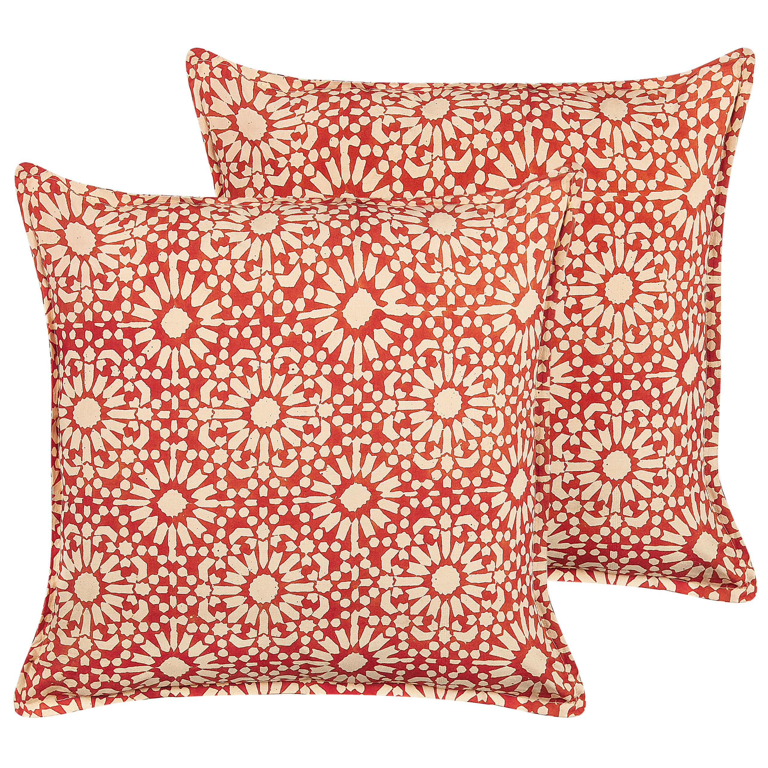 DEKOKISSEN 2er-Set Creme 45/45 cm Ceiba - Rot/Creme, Naturmaterialen/Textil (45/45cm) - Beliani