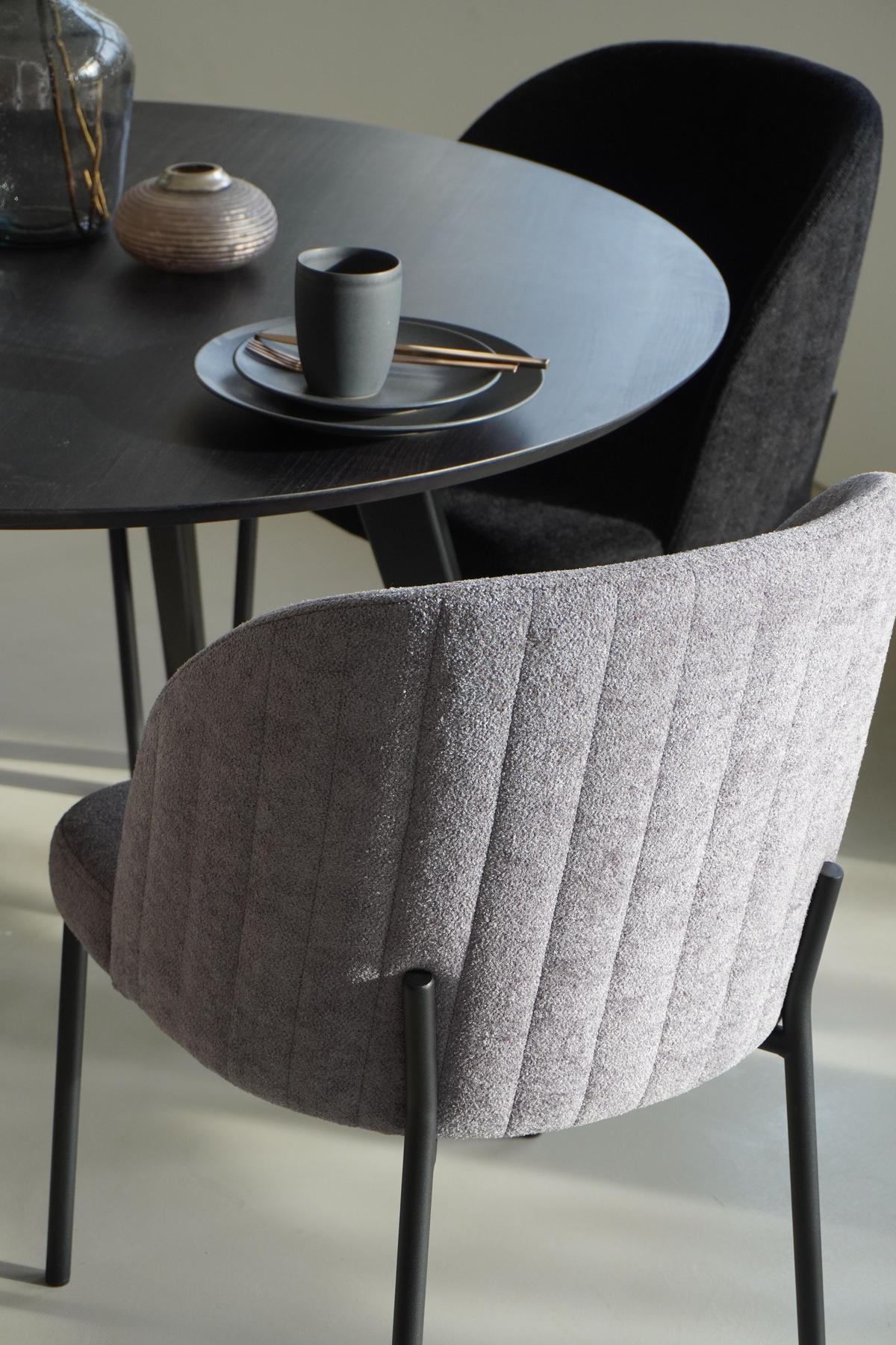 STUHL Kris bouclé grau - Schwarz/Grau, Textil/Metall (53/84/53cm) - INKA furniture