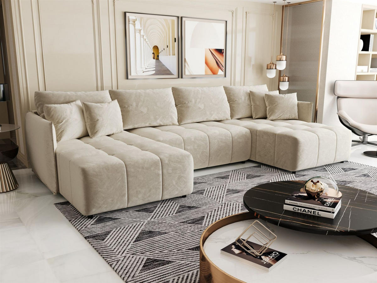 WOHNLANDSCHAFT Treviso - Creme, Holzwerkstoff/Textil (342/88/185cm) - Fun Möbel