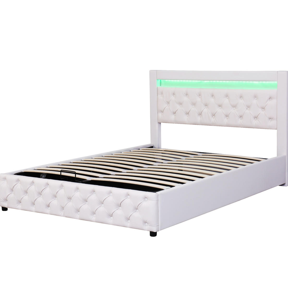 POLSTERBETT mit PU-Bezug 160x200 cm Weiß mit Bettkasten, Lattenrost und LED-Beleuchtung - Weiß, Leder (160/200cm) - IVMEU