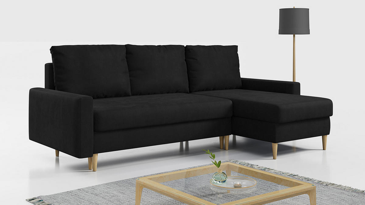 ECKSOFA Lang Velvet Schwarz - Schwarz/Braun, Holz/Textil (220/140cm) - MKS
