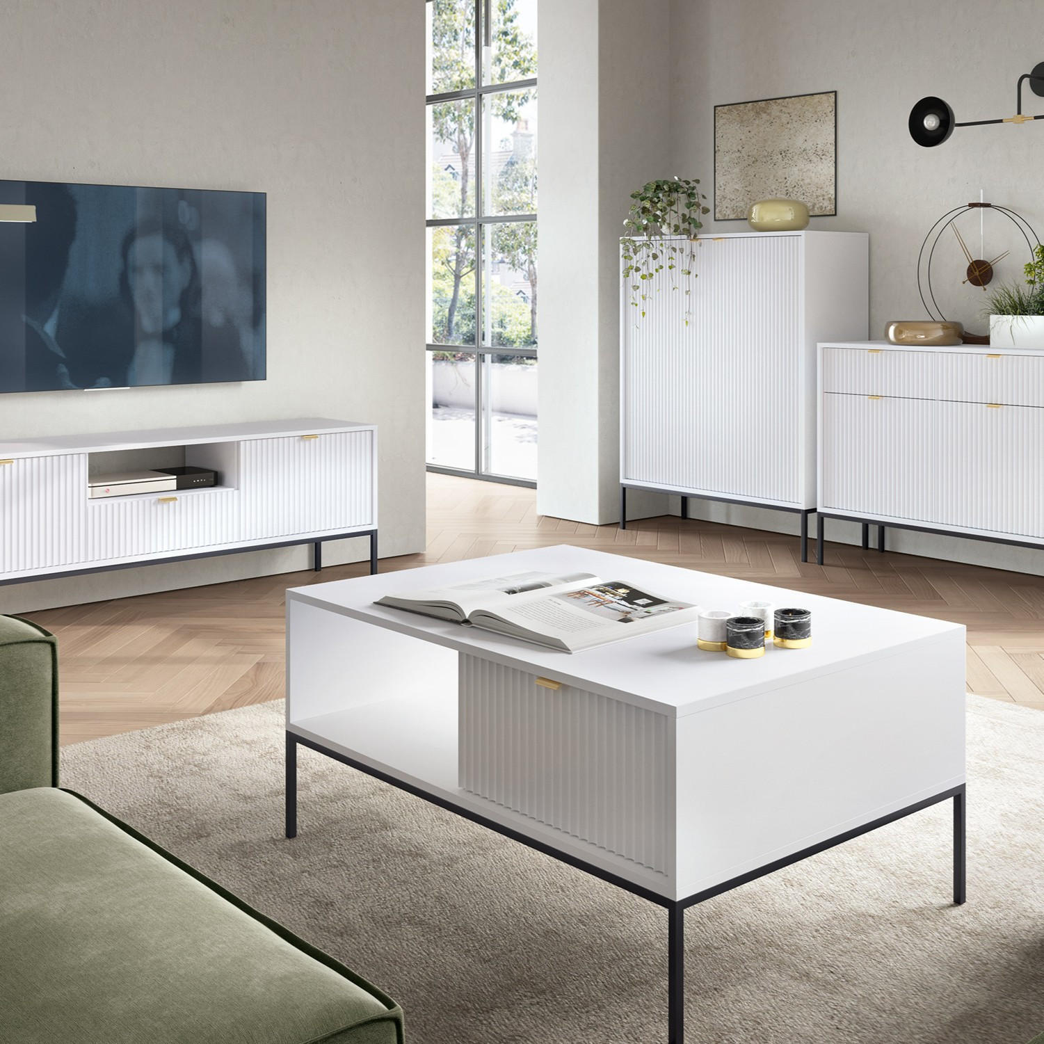 COUCHTISCH STELLARE 104/46/68 cm Weiß - Weiß, Holzwerkstoff (68/104/46cm) - MASSENO