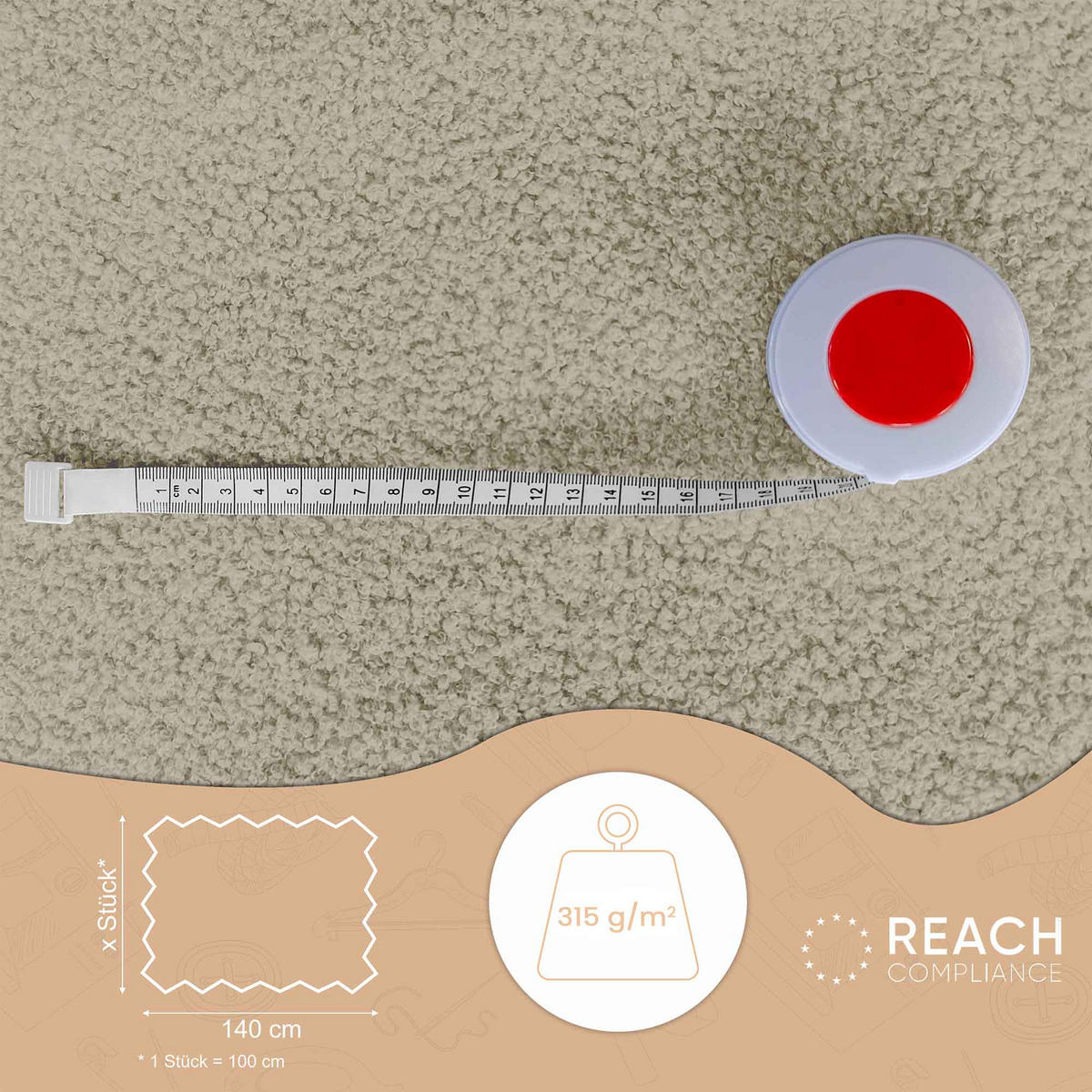 BOUCLESTOFF Quelle Beige– 315 g/m², 140 cm breit, weich & robust, feuer- & UV-resistent - Beige, Textil (140/100cm) - Dreamroots