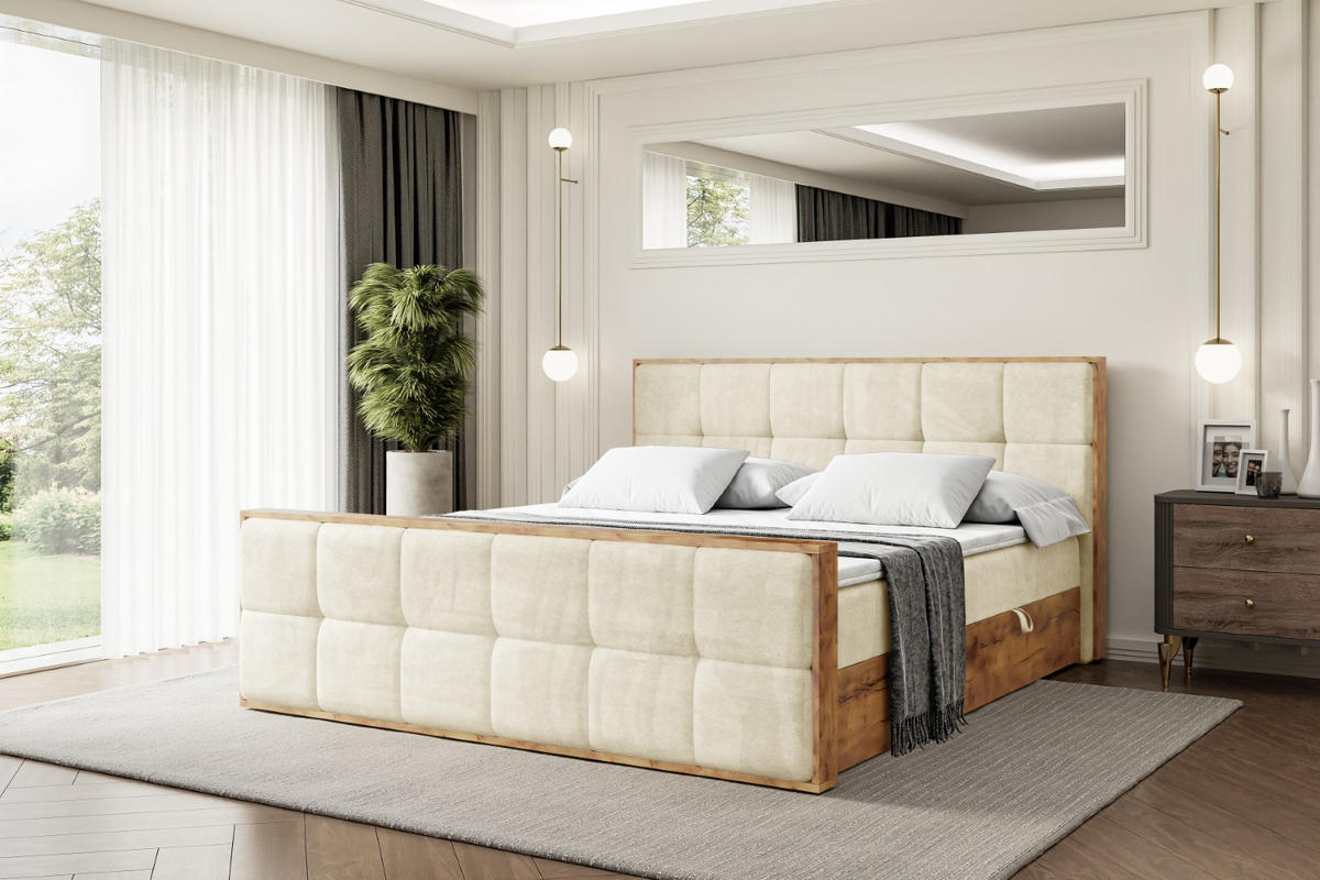 BOXBETT mit Matratze H3 und Lattenrost - LOLLI7-Z - 160x200 - Beige Monolith - Beige, Holzwerkstoff (160/200cm) - ALTDECOR
