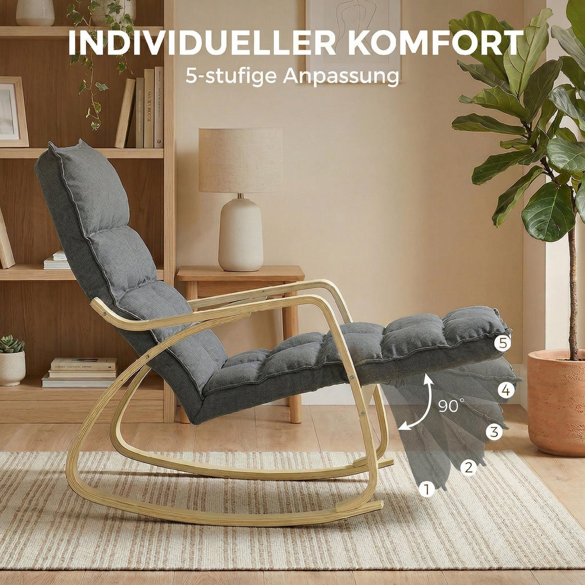 SCHAUKELSTUHL DE-07596 mit verstellbarer Fußstütze Grau - Grau, Textil (67/92/106cm) - ComfortXL