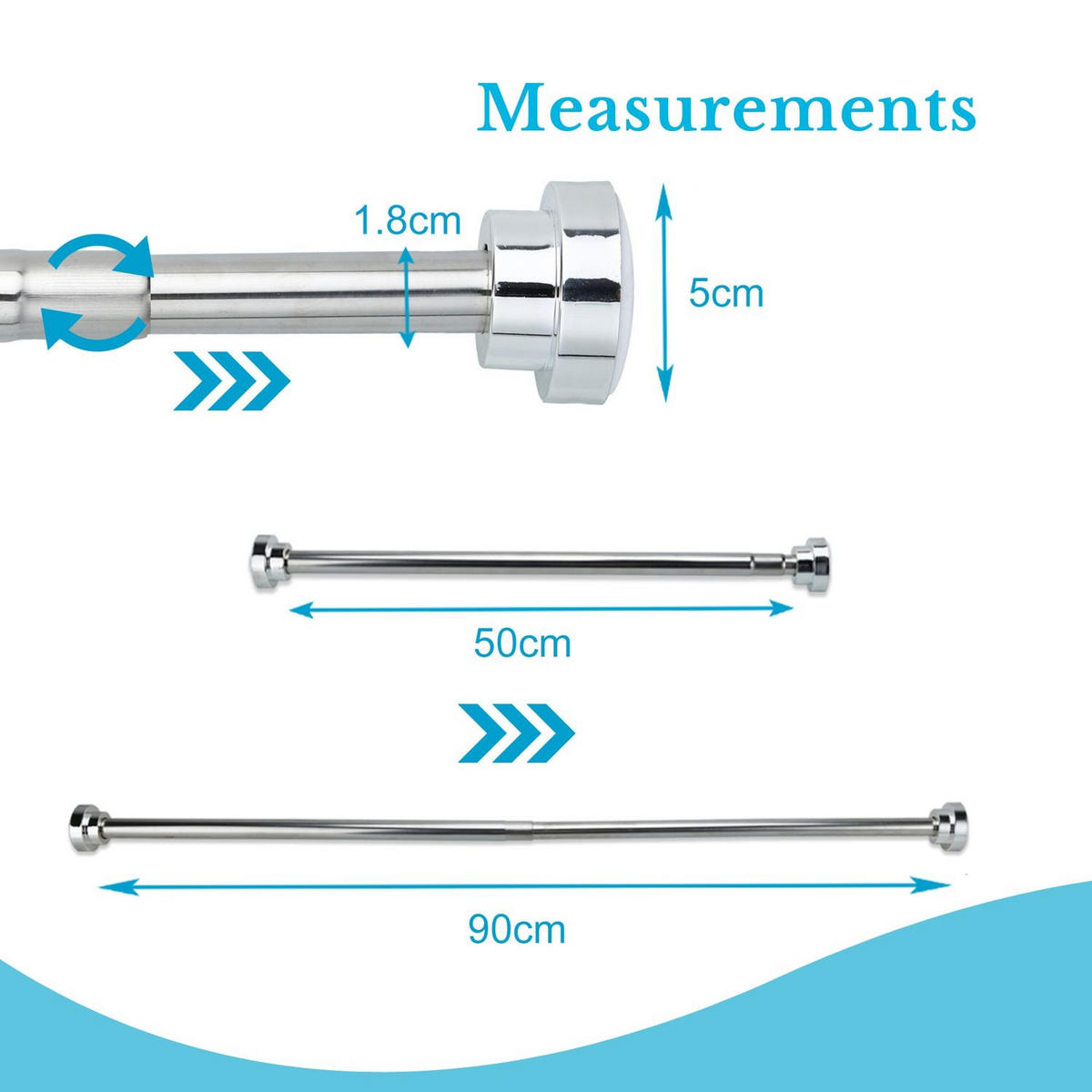 DUSCHVORHANGSTANGE ausziehbar 55 - 85 cm - Silberfarben, Metall (55cm) - Intirilife