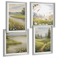 BILDER SET 4er Set - 50x50 cm & 40x60 cm Silberner Rahmen - Frühlingslandschaft Flusswiese - Silberfarben, Kunststoff (50/50cm) - TULUP