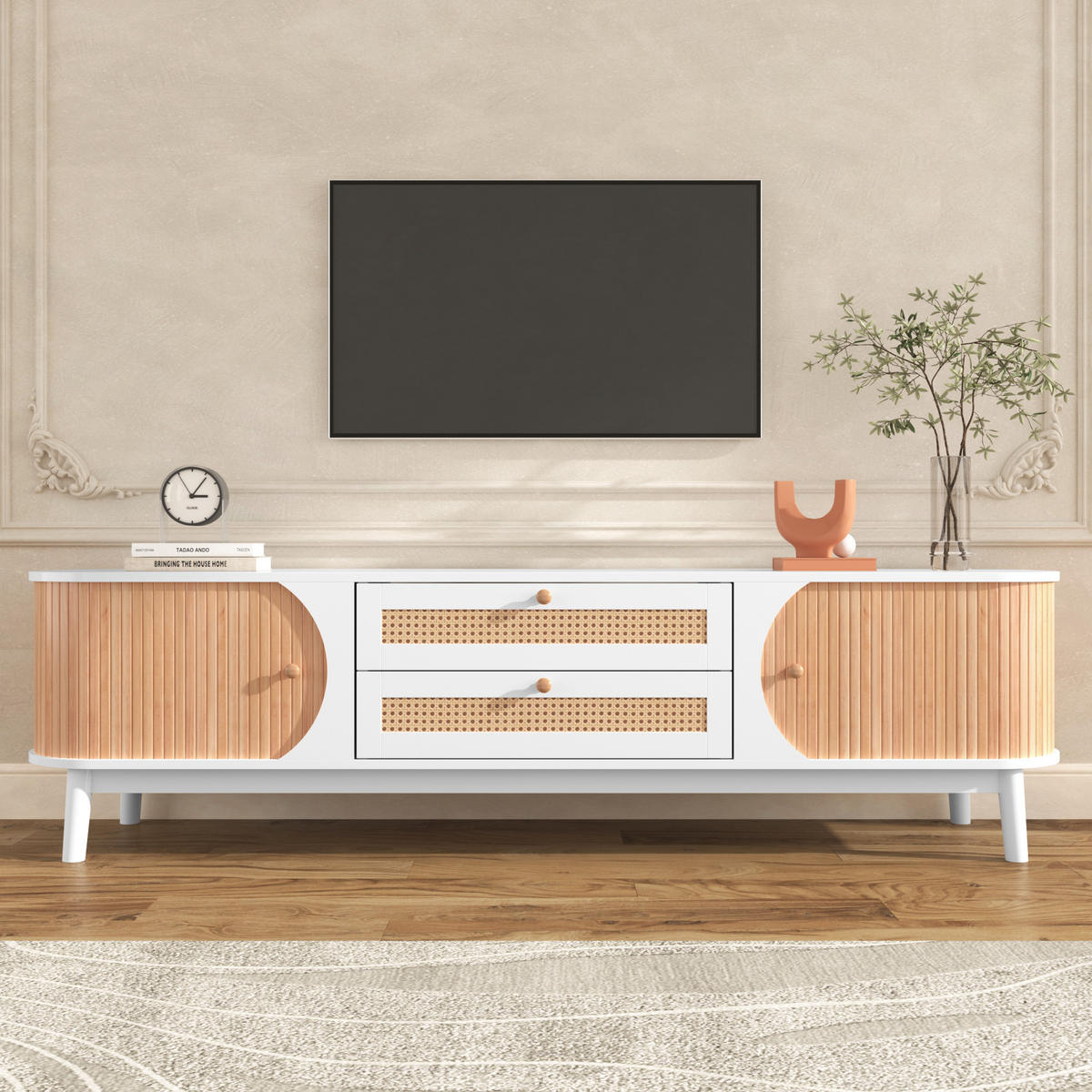 TV-SCHRANK in Weiß und Holzoptik mit Rattan-Schubladen 170/39.5/46 cm - Weiß, Holzwerkstoff (170/46/39.5cm) - Redom
