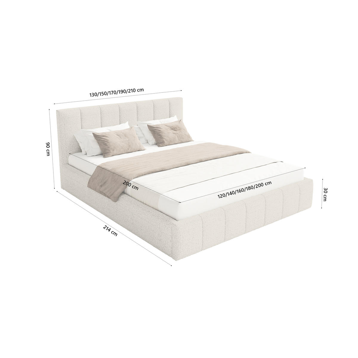 POLSTERBETT TORAO 200x200 cm, Ecru - Beige, Textil (200/200cm) - Fedve