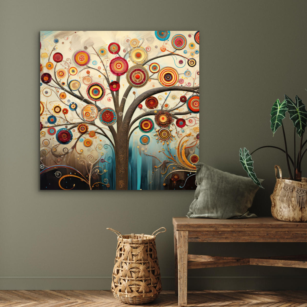 KOVOVÝ OBRAZ Strom - Strom života - Farba 90x90 cm - hnedá, kov (90/90cm) - MuchoWow