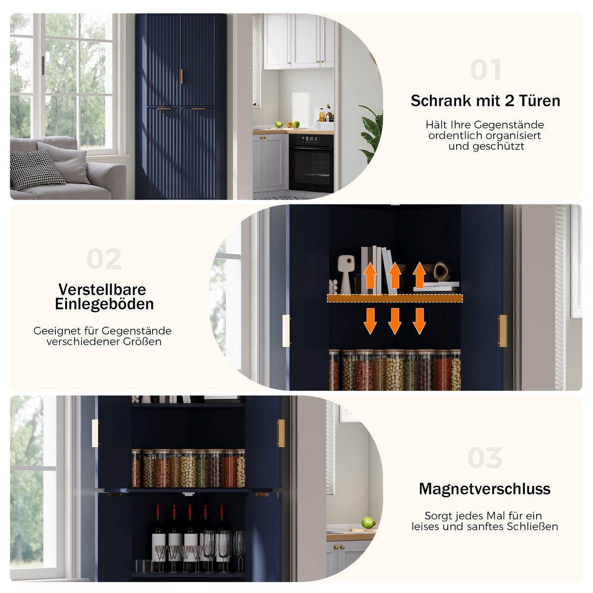 HIGHBOARD DE-38719 60/60/172 cm 4 Türen und verstellbare Böden Blau - Blau, Holzwerkstoff (60/172/60cm) - ComfortXL