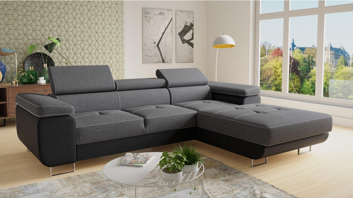 ECKSOFA Divo, Seite: Rechts - Schwarz/Grau, Holz/Textil (282/204cm) - Sofnet