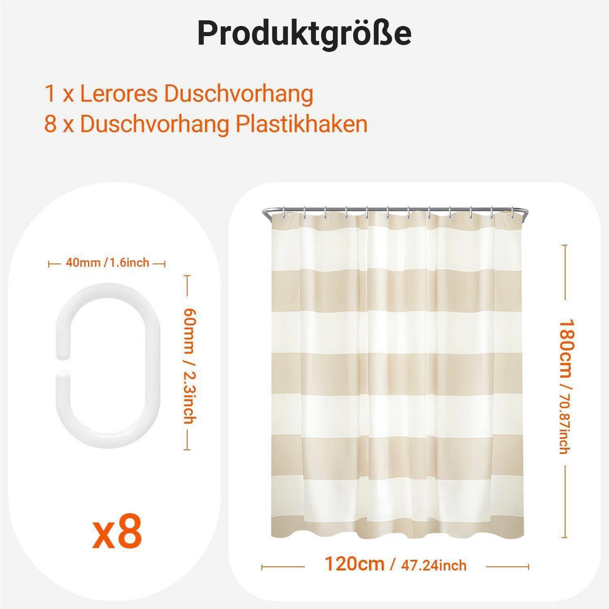 DUSCHVORHANG Beige Streifen 120 x 180 cm - Multicolor, Textil (120/180cm)