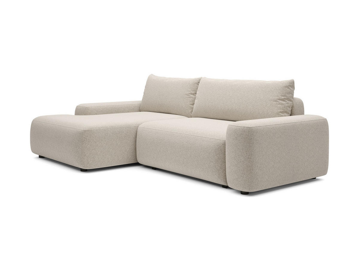 ECKSOFA RUOTA Creme Boucle-Stoff mit Schlaffunktion - Creme, Holz (264/162cm) - MASSENO