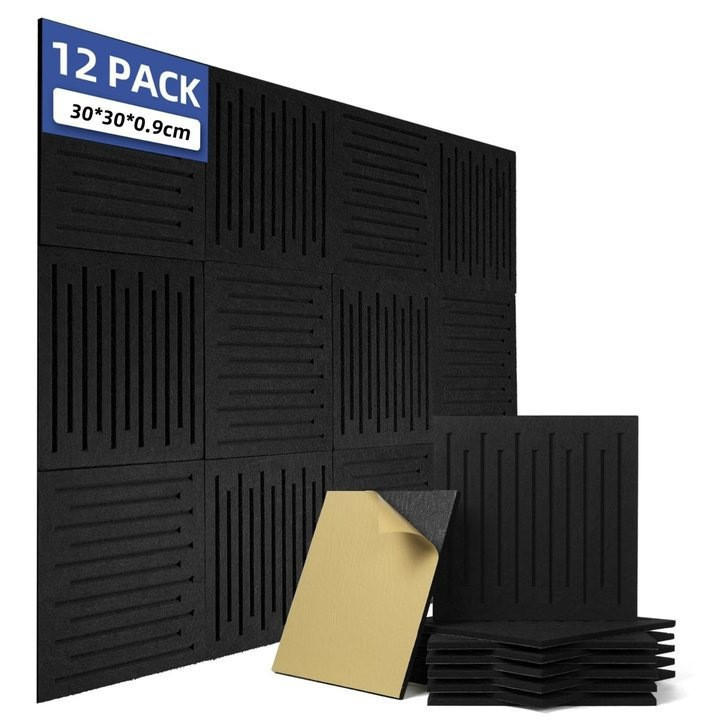 AKUSTIKPANEEL，SELBSTKLEBEND, 30 × 30 × 1 cm, 12 Stück - Schwarz, Textil (30/30/1cm)