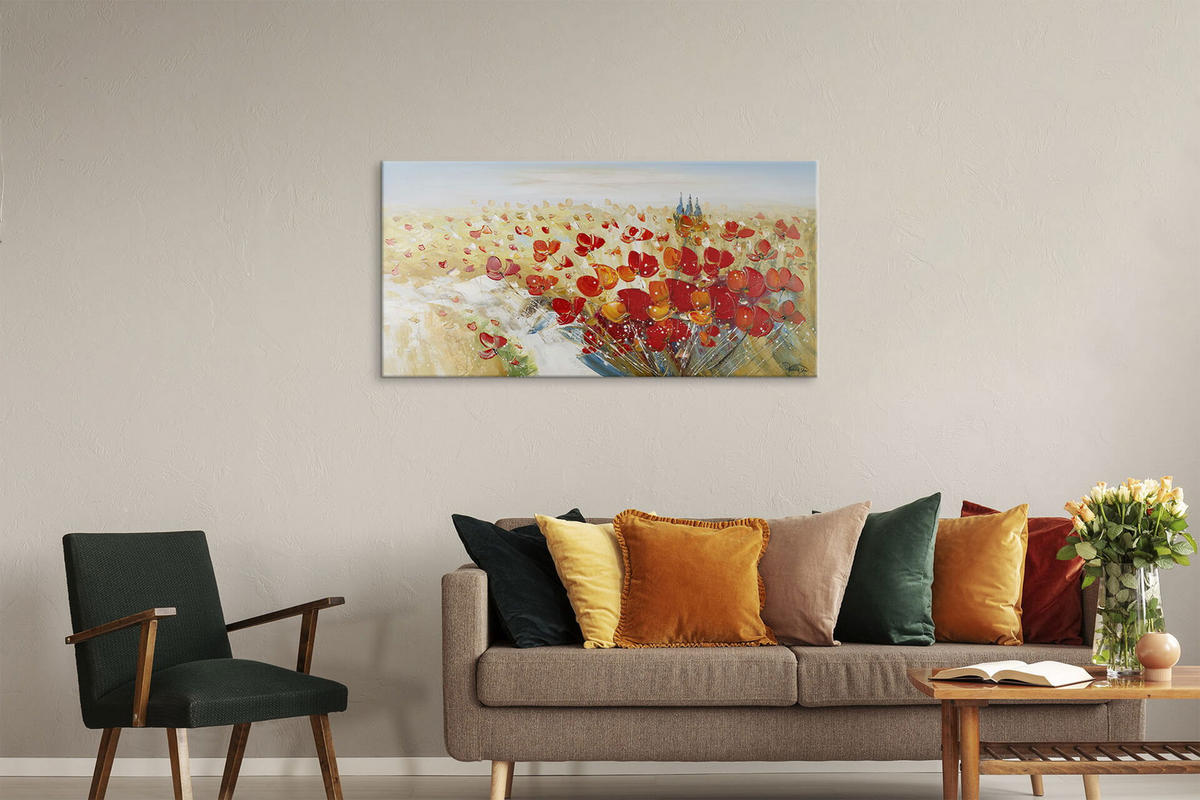 ÖLGEMÄLDE 120/60 cm - Beige/Rot, Holz/Textil (1.74/60cm) - KUNSTLOFT