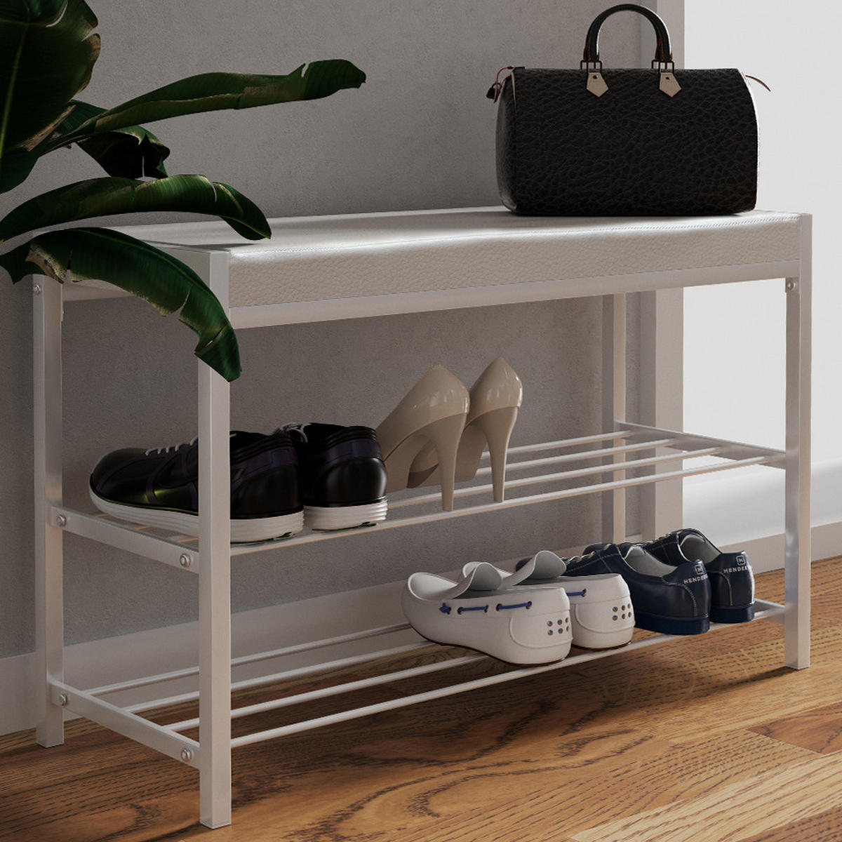 SCHUHBANK Borneo Weiß 80 x 52 cm - Weiß, Textil (80/52/30cm) - Vicco