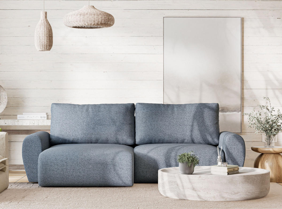 ECKSOFA MIT SCHLAFFUNKTION Numba Blau Webstoff - Blau/Schwarz, Holz/Holzwerkstoff (253/153cm) - Maison de Reve