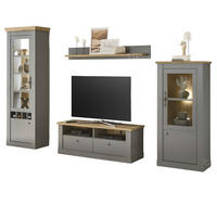 WOHNWAND grau, Artisan Eiche 4-teilig 291 cm, Wohnkombination im Landhaus-Stil - Silberfarben/Hellgrau, Glas/Holzwerkstoff (291/201/44cm) - Furn.Design