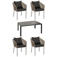 GARTENGARNITUR grau, dunkelgrau 5-teilig-Set - Dunkelgrau/Grau, Metall - MCW
