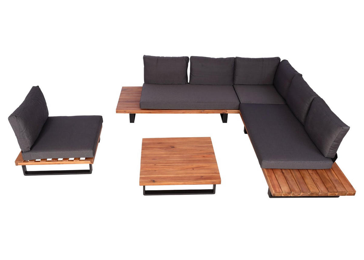 GARTENGARNITUR mit Sessel Braun Dunkelgrau - Braun, Holz - PROREGAL