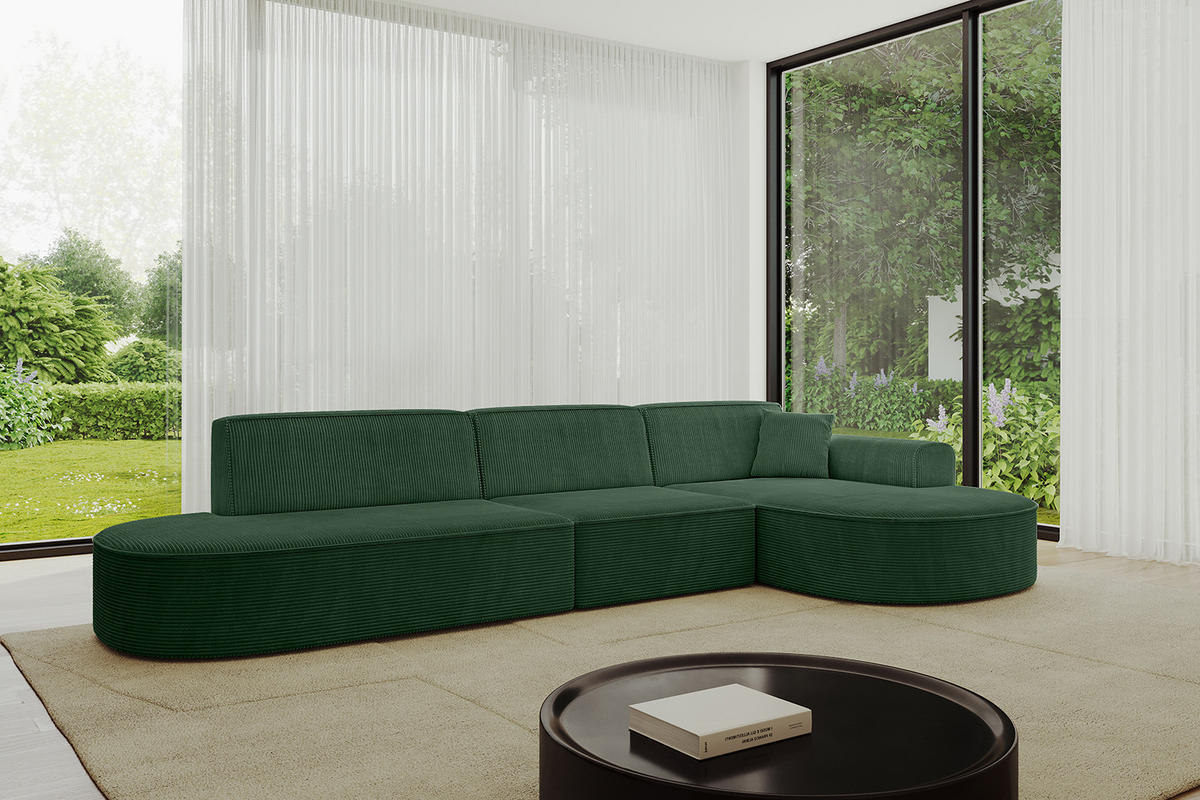ECKSOFA Ottomane Rechts MARI-L2 - 317x163x73,5 cm Grün Cord - Schwarz/Grün, Holzwerkstoff/Kunststoff (317/163cm) - ALTDECOR