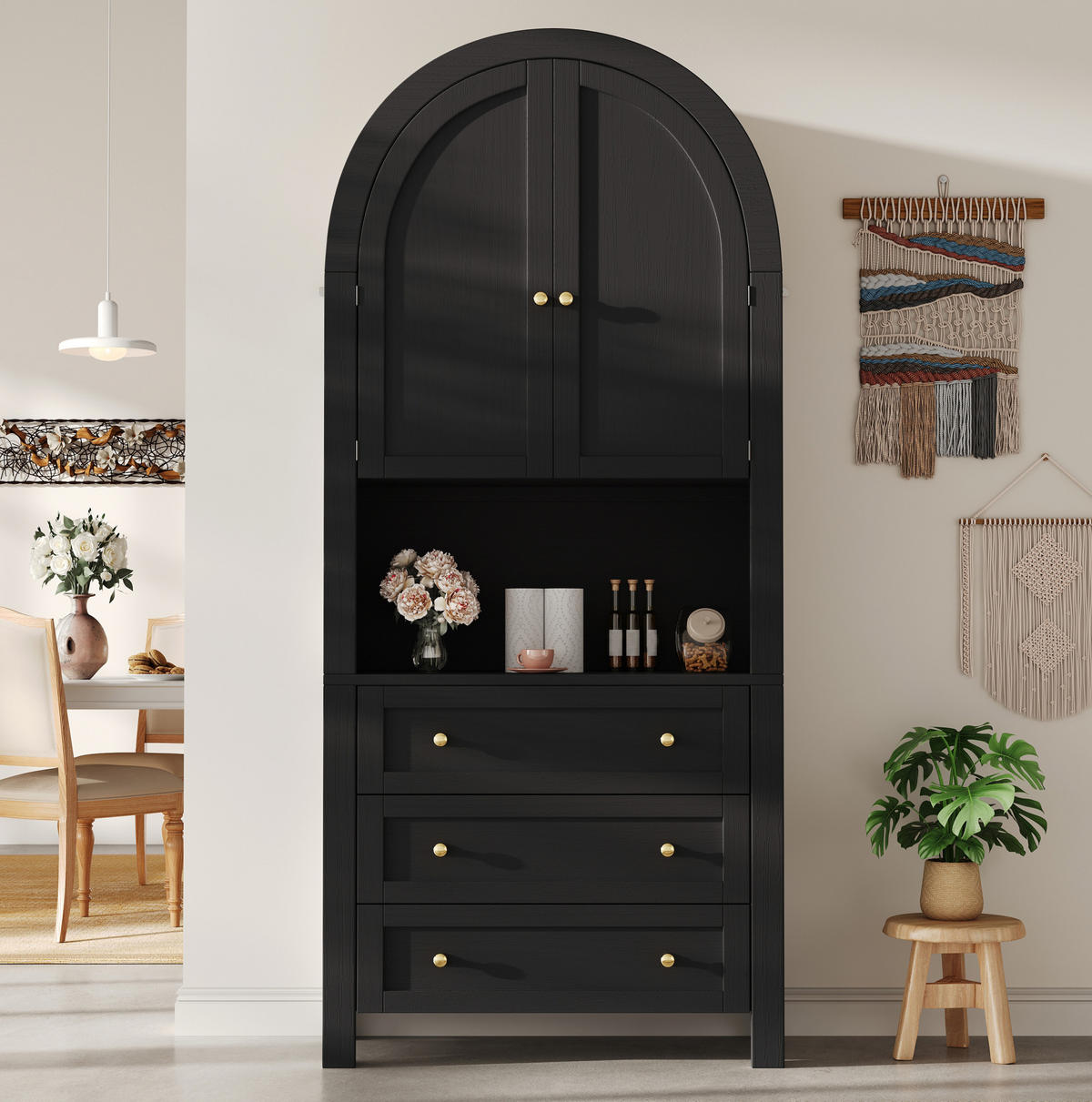 BUFFET 70/180/35 cm Schwarz aus MDF mit 3 Schubladen - Schwarz, Holzwerkstoff (35/180/70cm) - OKMYHOME
