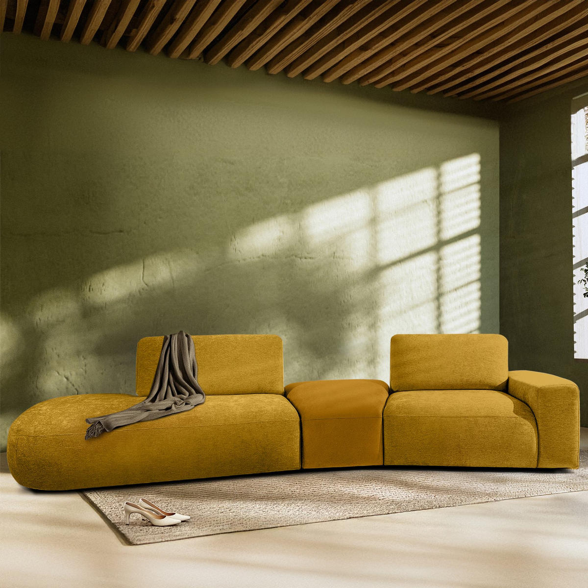 4-SITZER ECKSOFA ZUCCO Chenille links, Gelb - Gelb, Textil (350/84/105cm) - KONSIMO®