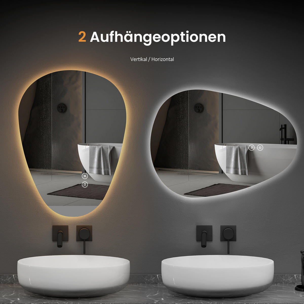 BADSPIEGEL mit Touch-Schalter, Dimmbar 80/60/3 cm - Weiß, Glas (60/3/80cm) - EMKE