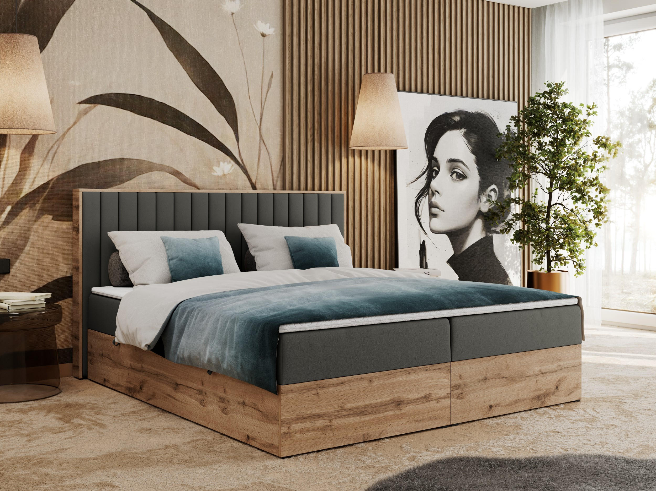 BOXBETT ALBERO 4 - 120/200 Dunkelgrau Kunstleder - H3 - Dunkelgrau, Holz/Textil (120/200cm) - MKS