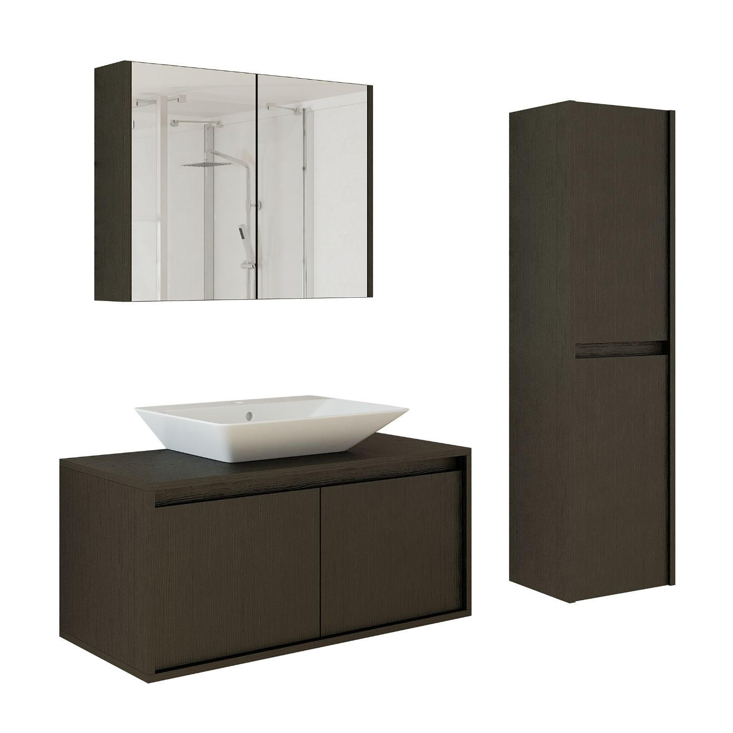 BADMÖBEL Set ATLANTIC-100 4-teilig - Schwarz, Holzwerkstoff (100/150/45cm) - Roomart