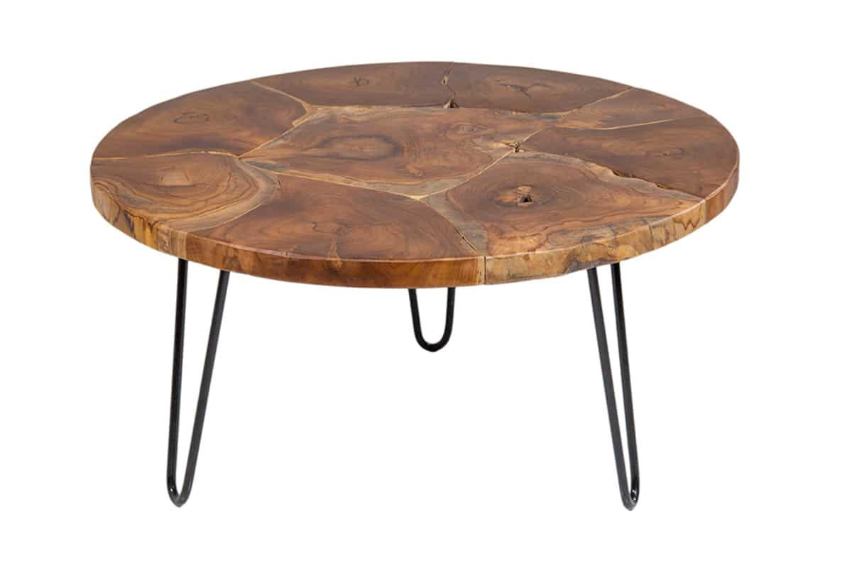 COUCHTISCH MOSAIK Teakholz rund Natur|Schwarz 70cm - Schwarz/Braun, Holz/Metall (70/70/36cm) - riess-ambiente