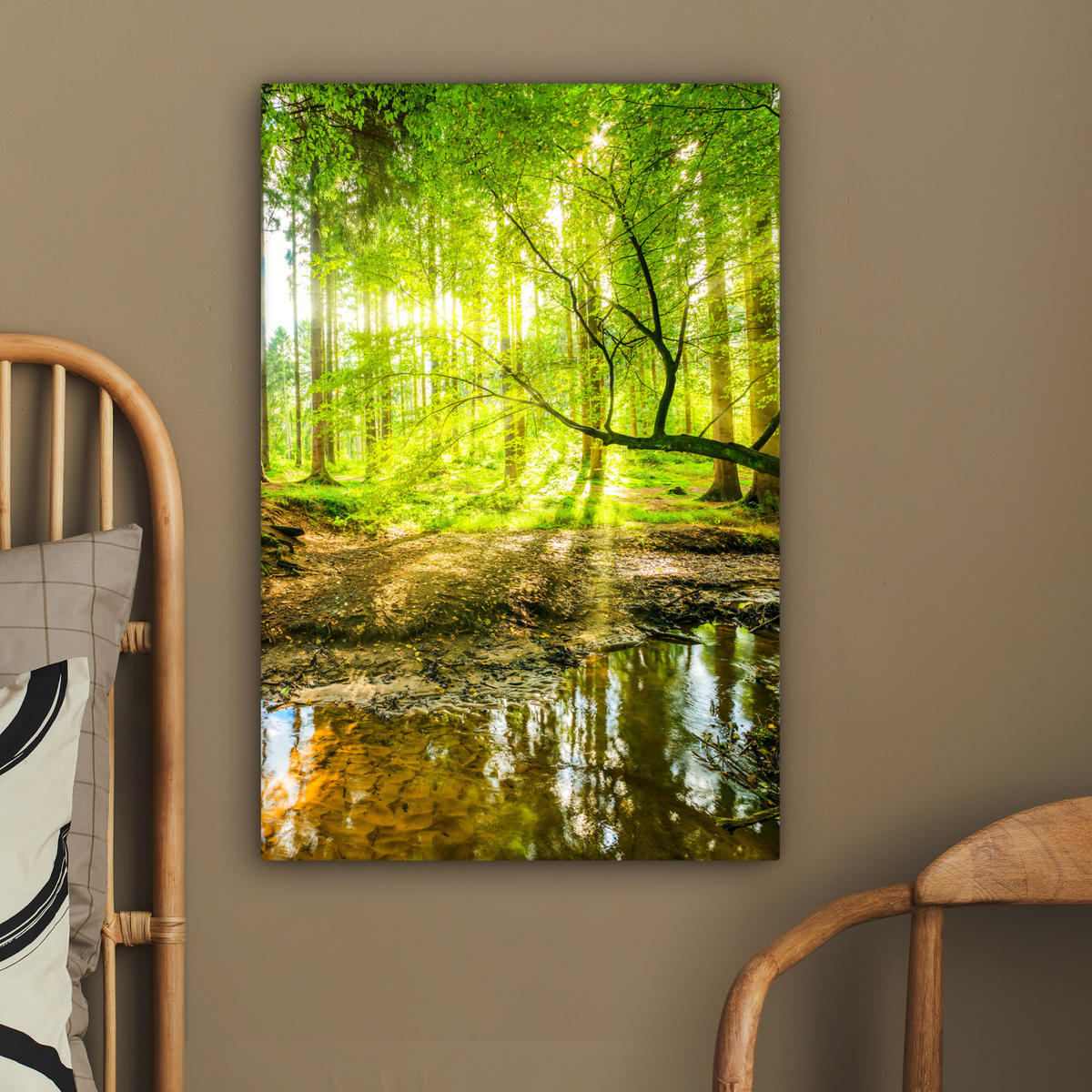 LEINWANDBILD Wald - Landschaft - Wasser - Bäume - Sonne - Grün - Natur 60x90 cm - Grün, Textil (60/90cm) - MuchoWow