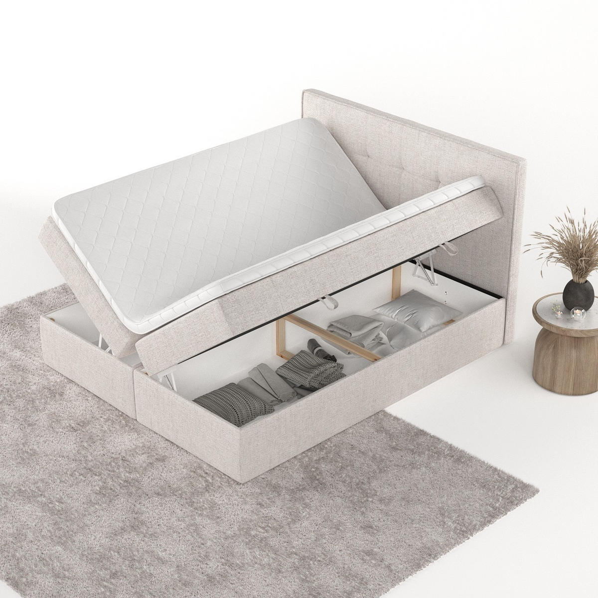BOXBETT Mireo 200/200 cm Hellbeige im Neve Stoff - Sandfarben/Schwarz, Holz/Holzwerkstoff (200/200cm) - AltaBeds