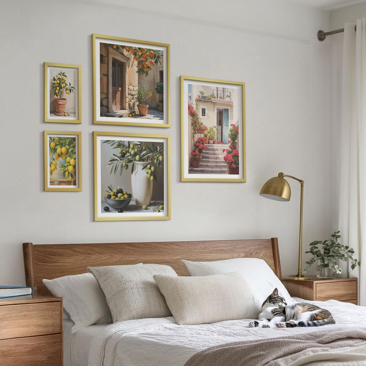 WANDBILDER 5er Set - 50x50 cm & 20x30 cm & 40x60 cm Goldrahmen - Italienische Zitrus-Modeplakate - Goldfarben, Kunststoff (40/60cm) - ArtPrintCave