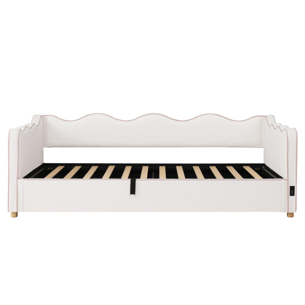 POLSTERBETT 90/200 cm aus Bouclé mit hydraulischem Stauraum und USB-Anschluss Beige - Beige, Textil (90/200cm) - Modenvie