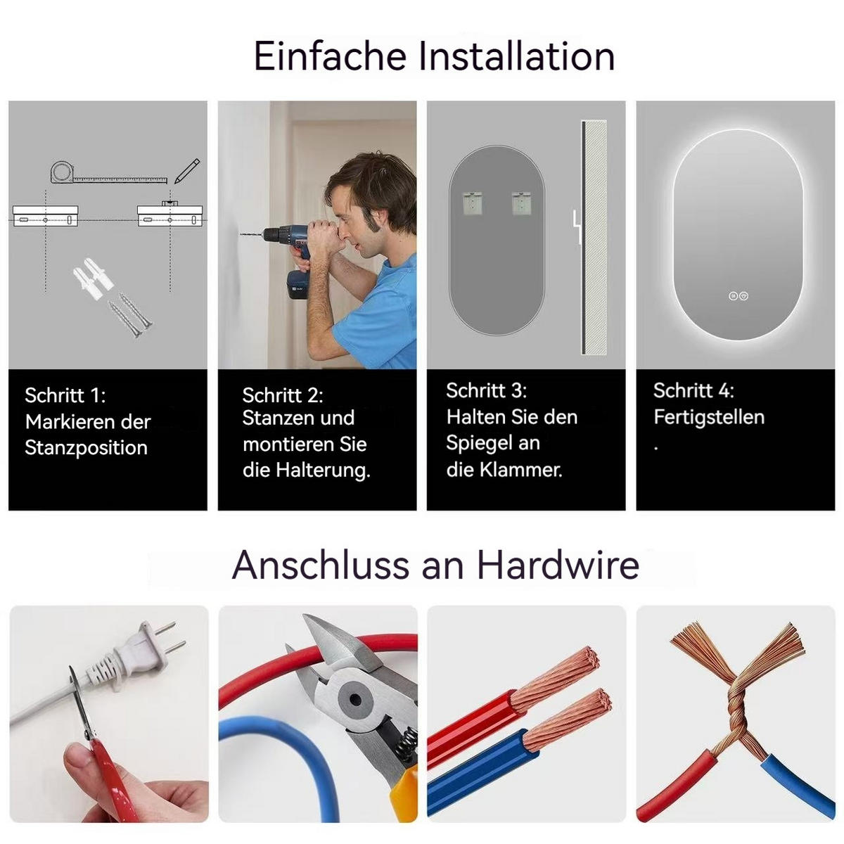 LED Badezimmerspiegel 60x120x3cm,Silber mit 3 Lichtfarben, Entspiegelung & zwei Anschlussarten - Silberfarben, Glas (3/120/60cm) - Modfu