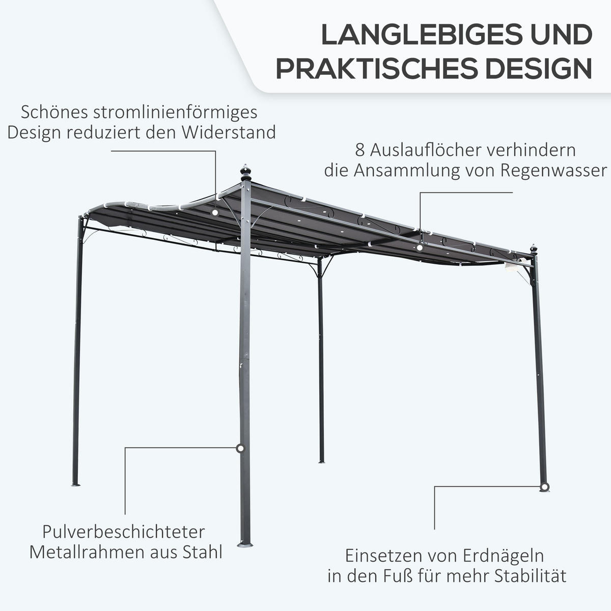 PERGOLA Gartenpavillon Metall Grau - Grau, Kunststoff/Metall (297/250/297cm) - Outsunny