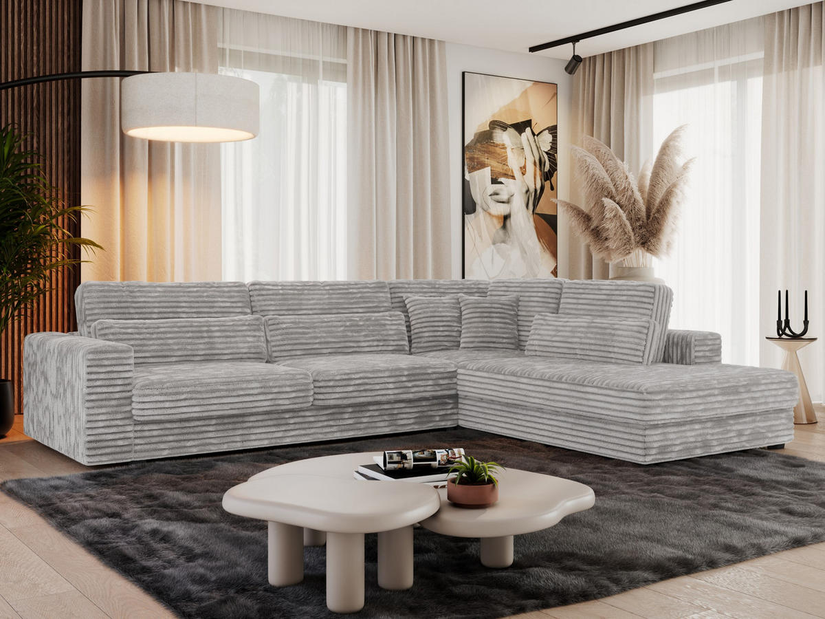 ECKSOFA Savona Hellgrau breiter Cord - rechts - Hellgrau/Schwarz, Kunststoff/Textil (249/316cm) - MKS