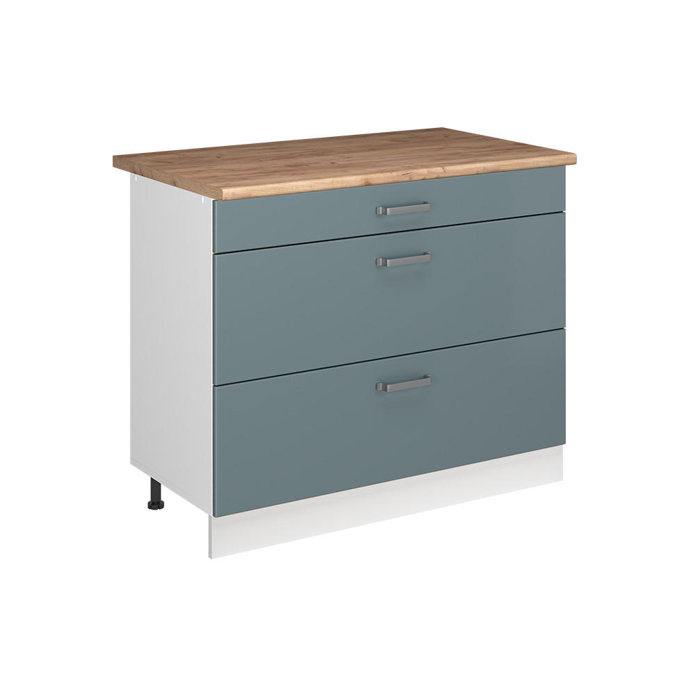 SPODNÍ SKŘÍŇKA KUCHYŇSKÉ LINKY R-Line, Modrošedá/Bílá, 100 cm pracovná doska Dub Goldkraft - bílá/šedohnědá, kompozitní dřevo (100/81.6/60cm) - Vicco
