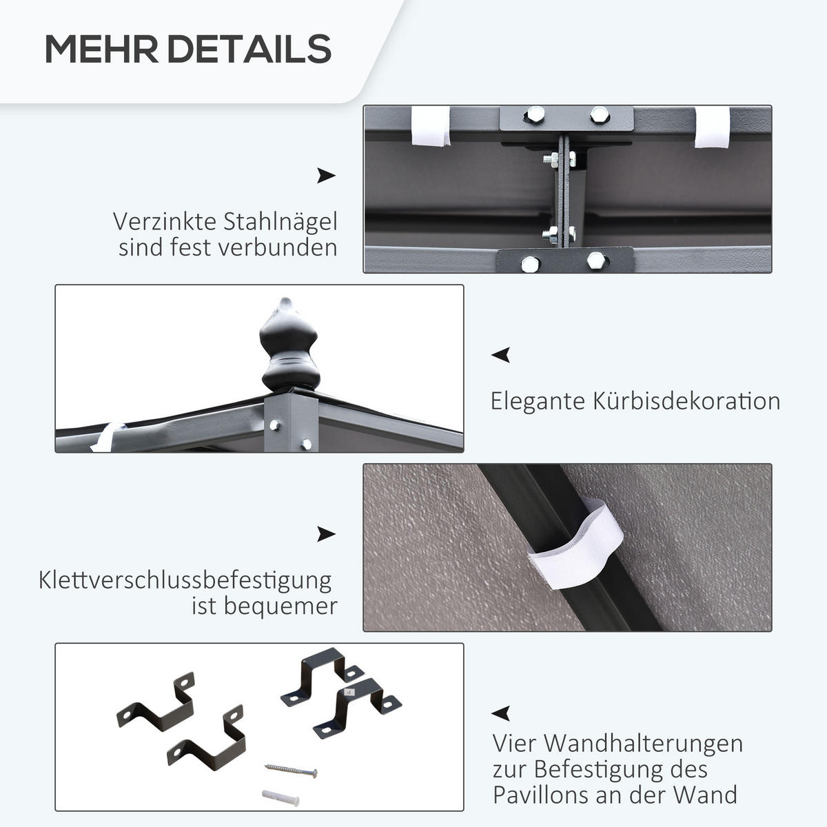 PERGOLA Gartenpavillon Metall Grau - Grau, Kunststoff/Metall (297/250/297cm) - Outsunny