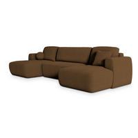 WOHNLANDSCHAFT SENTUM N Braun Boucle-Stoff mit Schlaffunktion - Braun, Holz (330/90/148cm) - MASSENO
