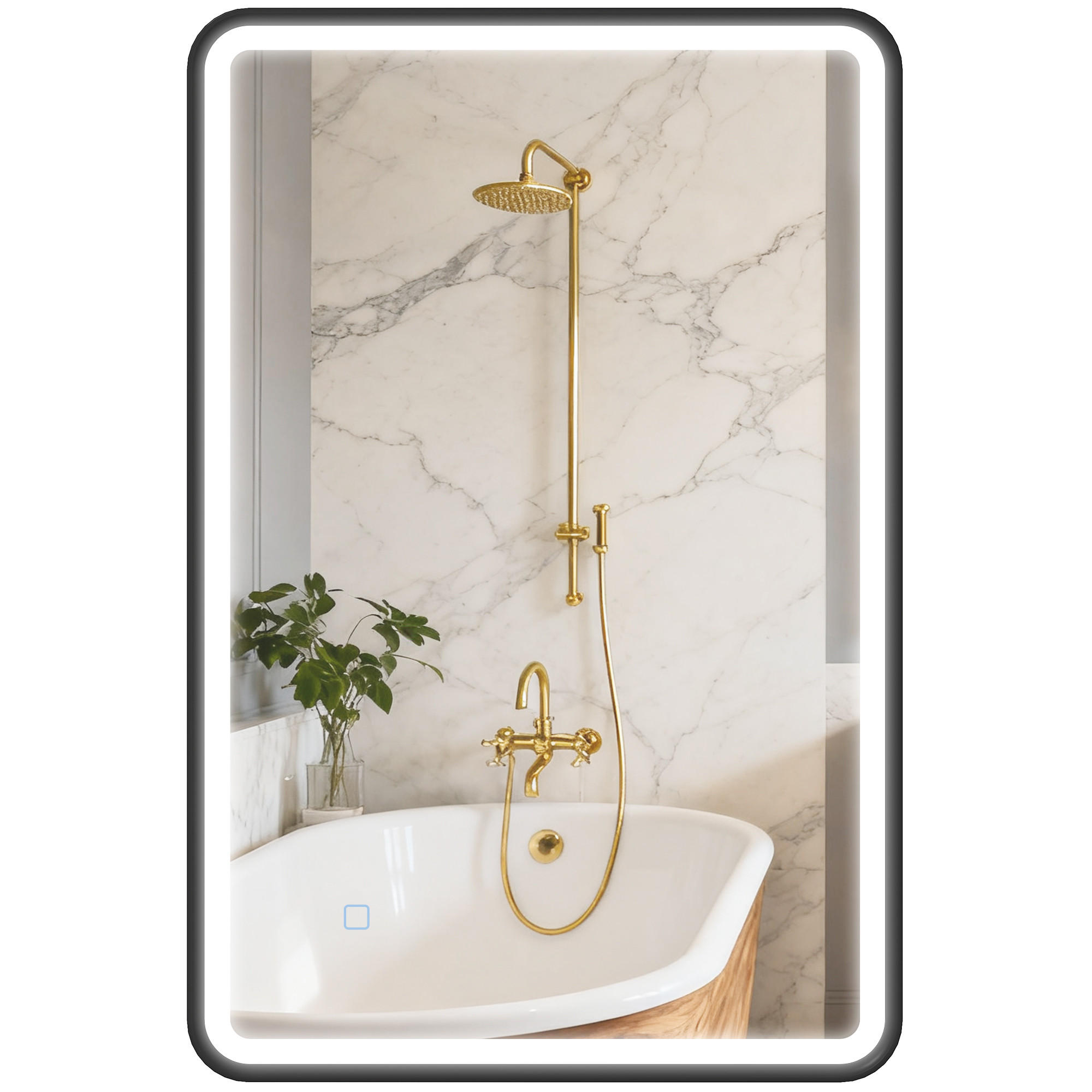 BADEZIMMERSPIEGEL DE-15204 mit 3 LED-Farben, dimmbar und Antibeschlag Schwarz - Schwarz, Glas (4/90/60cm) - ComfortXL